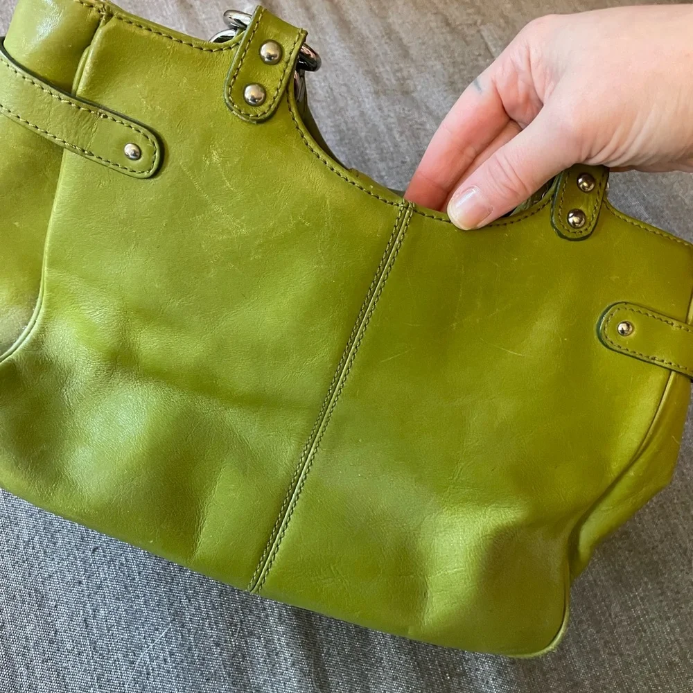 Nordstrom | Retro Vintage Leather Shoulder bag Magnetic Satchel | Lime Green - Picture 7 of 8